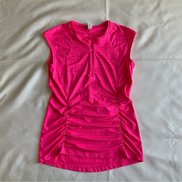 Athleta Hot Pink Ruched Muscle Tee - Picture 2 of 9